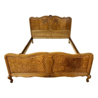 Vintage French Louis XVI Double Bed Frame in Oak For Sale
