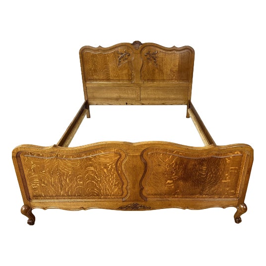 Vintage French Louis XVI Double Bed Frame in Oak For Sale