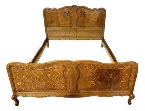Vintage French Louis XVI Double Bed Frame in Oak