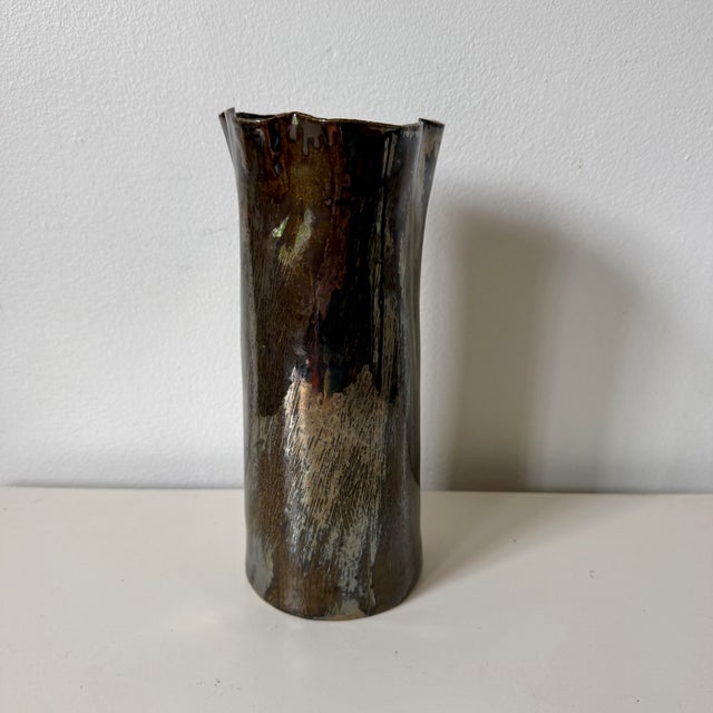 Created in Canada by potter Nathalee Paolinelli. Strikingly elegant, tall porcelain vase with mirror finish gloss glaze...