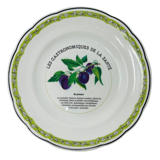 Shabby Chic Rare 1990s Gien France "Les Gastronomiques De La Santé" Fruit Plates - Set of 4 For Sale - Image 3 of 10