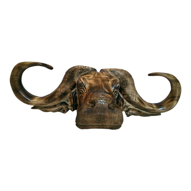 Contemporary Kenyan Buffalo Head Sculpture Chairish