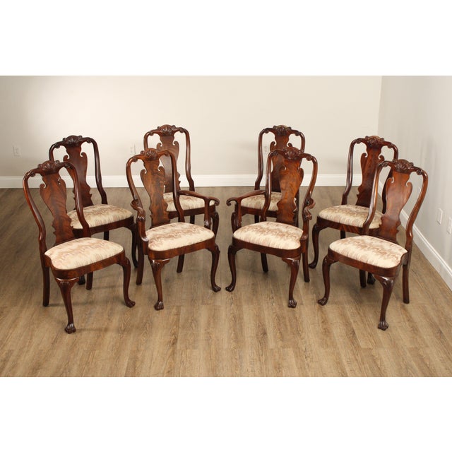 High Quality American Made Vintage Set of Eight Shell-Carved Mahogany Dining Chairs with Drake Feet and Custom Upholstered...