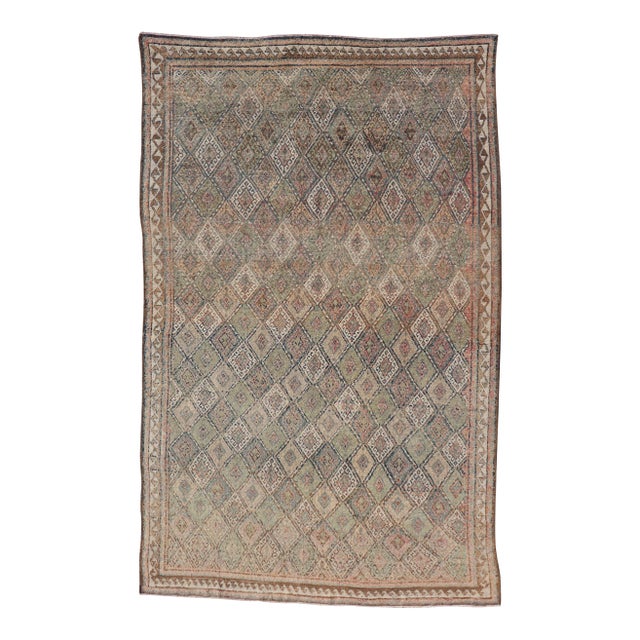 Antique Konya Oushak Rug With Soft Sage, Taupe, Sand, and Muted Rust Tones For Sale