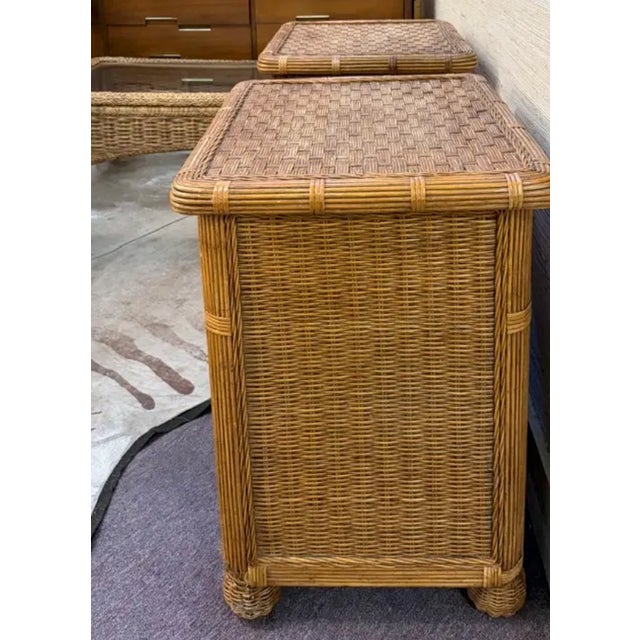 Mid-Century Modern Mid Century Wicker and Rattan Night Stands, End Tables For Sale - Image 3 of 7