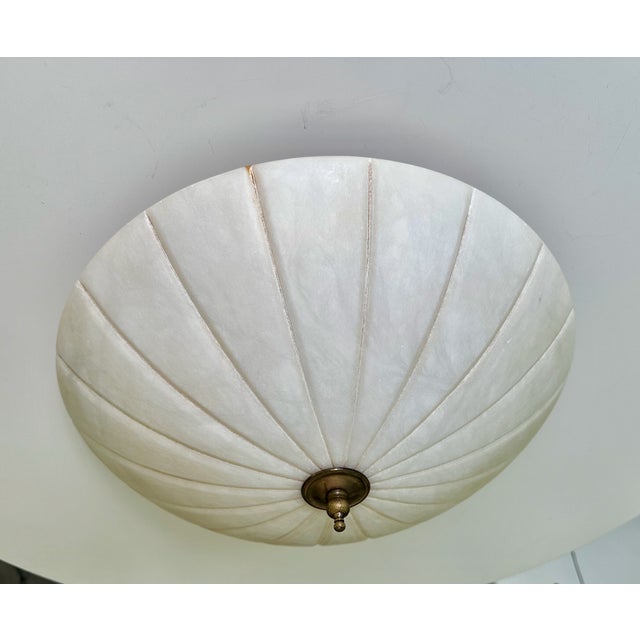 French Directoire-Style French Pleated Alabaster Bowl Flush Mount Ceiling Light For Sale - Image 3 of 17
