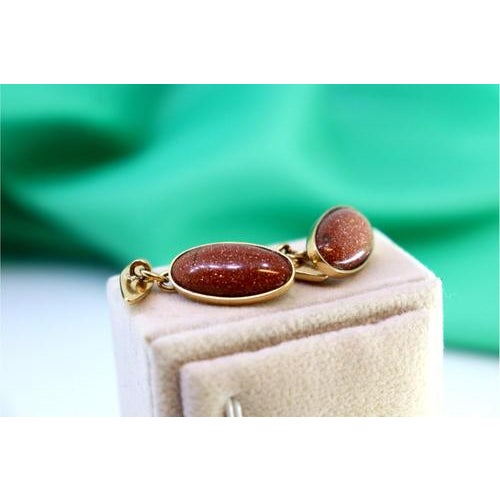 Gold Gold Cufflinks with Oval Brown Stone, Set of 2 For Sale - Image 8 of 8