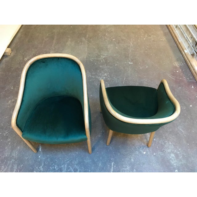 Mid-Century Modern Pair of Fully Restored Ward Bennett Solid Ash Wood Frame Chairs – Cerused Ash With Moss Green Velvet Upholstery For Sale - Image 3 of 12