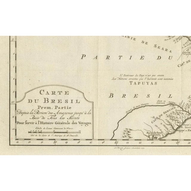 Paper Brazil Coastline Map of Broenner Carte Du Bresil, 1772 For Sale - Image 7 of 10