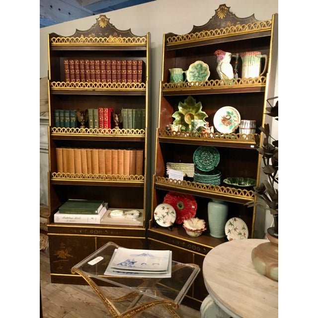 Hollywood Regency Chinoiserie Stepback Display Bookcases - a Pair For Sale - Image 11 of 11