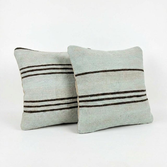 Mid-Century Modern Bohemian Turkish Kilim Pillow Cover 19'' X 19'' - Set of Two For Sale - Image 3 of 4