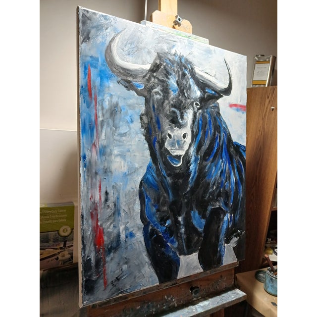 Asterion is an original oil and cold wax painting of a bull. It is painted on 24x36 inch stretched canvas. This one of a...