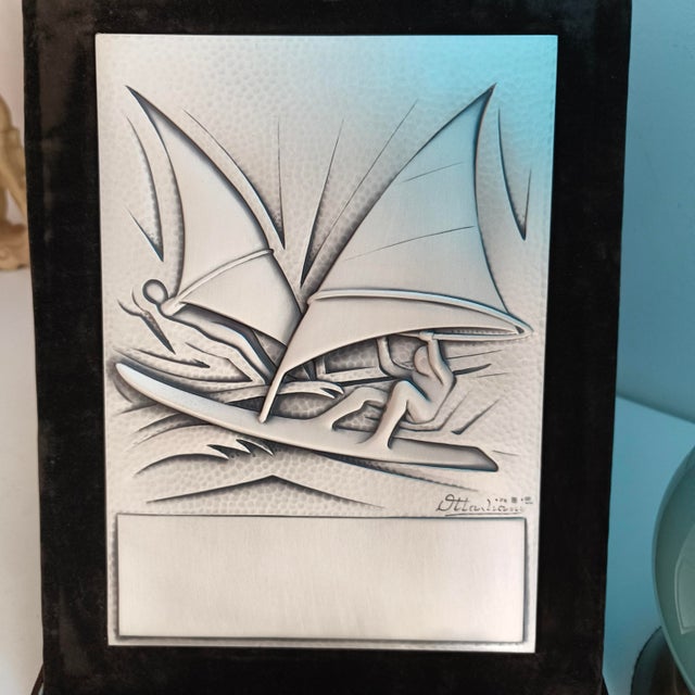 Metal Vintage 925 Sterling Silver Sheet Windsurfing Trophy Plaque by Ottaviani. Italy, 1970s For Sale - Image 7 of 10