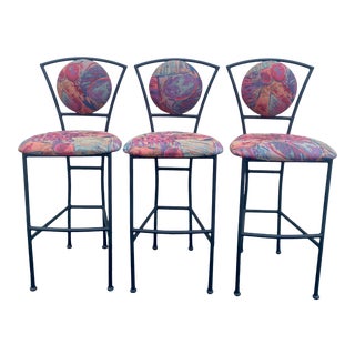 Postmodern Memphis Style Textile Sculptural Bar Stools - Set of 3 For Sale