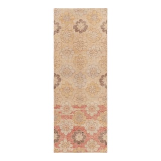 Distressed 1960s Style Rug in Beige, Red & Blue Floral Patterns by Rug & Kilim For Sale