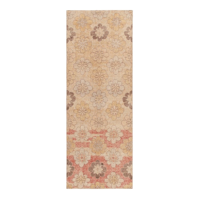 Distressed 1960s Style Rug in Beige, Red & Blue Floral Patterns by Rug & Kilim For Sale