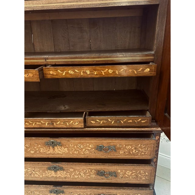 Antique 18th Century Dutch Walnut Marquetry Cabinet with Floral Inlay For Sale - Image 9 of 18