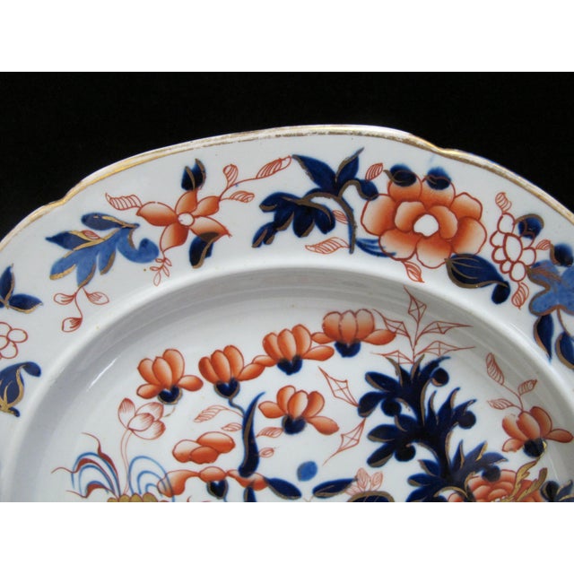 Ceramic Early 19th Century Georgian Masons Ironstone Imari Japan Basket 9 1/2' Luncheon Plate Set of 6 For Sale - Image 7 of 8