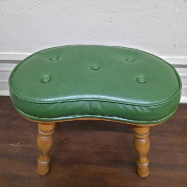 Plastic Mid-Century Green Vinyl Kidney-Shaped Footstool Ottoman, C. 1950s–60s For Sale - Image 7 of 11