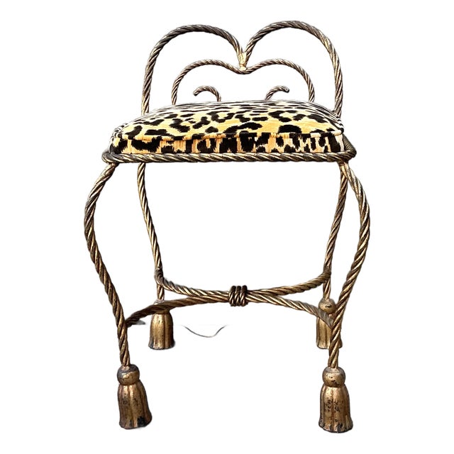 Vintage Twisted Rope and Tassel Vanity Stool For Sale