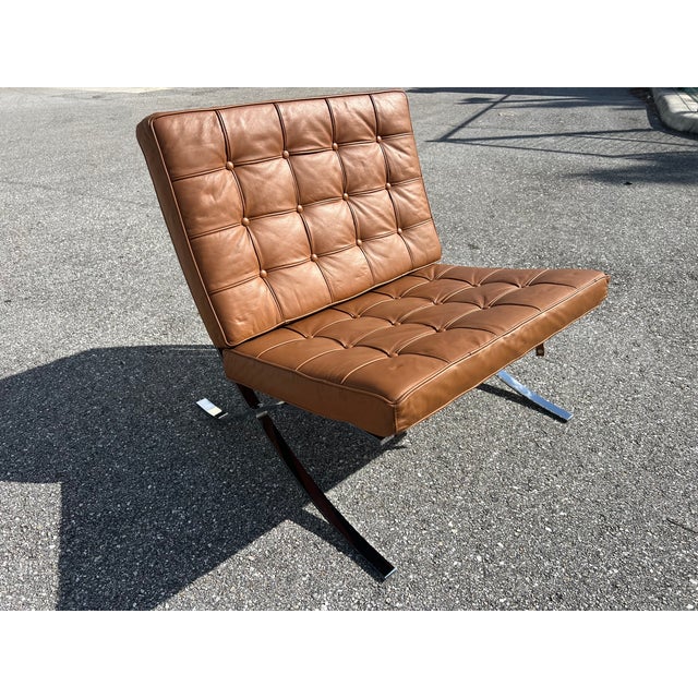 Ludwig Mies van der Rohe Midcentury Barcelona Style Chair in Stainless Steel and Leather For Sale - Image 4 of 14