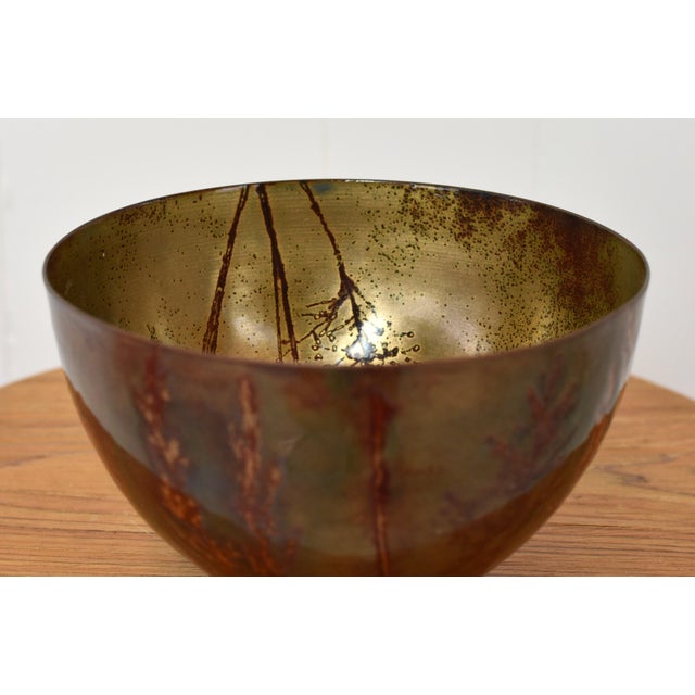Metal Mid Century Modern Flower Wheat Decor Enamel Metal Bowl For Sale - Image 7 of 11