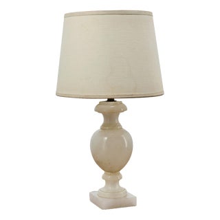 Antique Marble Table Lamp with Fabric Shade For Sale
