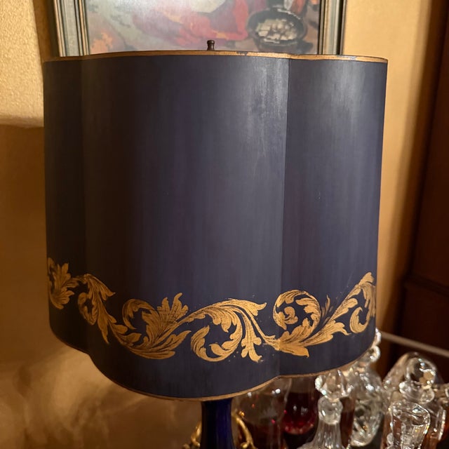 Vintage Italian Cobalt Blue Porcelain Gilt Brass Table Lamps - Pair For Sale - Image 10 of 14