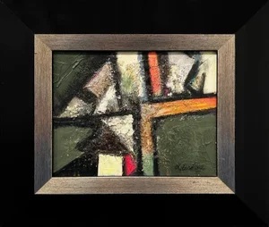 2009 "Abstract With Glitter" Modern Abstract Earth-Toned Geometric Painting by David Adickes