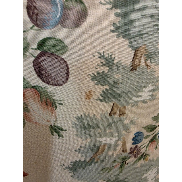 Linen Vintage Baker Furniture 3-Seat Linen Floral Roll Arm Sofa With Skirt For Sale - Image 8 of 10