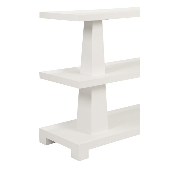 Not Yet Made - Made To Order Matthew Izzo Home Lowen Textured White Linen Three Tier Console Table For Sale - Image 5 of 8