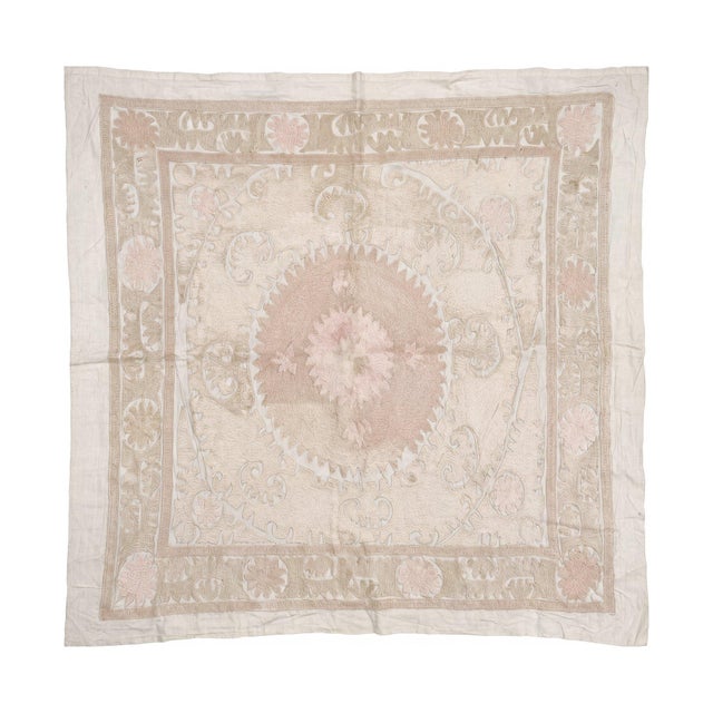 Boho Vintage Suzani from Uzbekistan, circa mid-1960s. Dimension; 55'' x 61'' inches / 140 x 154 cm / 4'7'' x 5'1''...