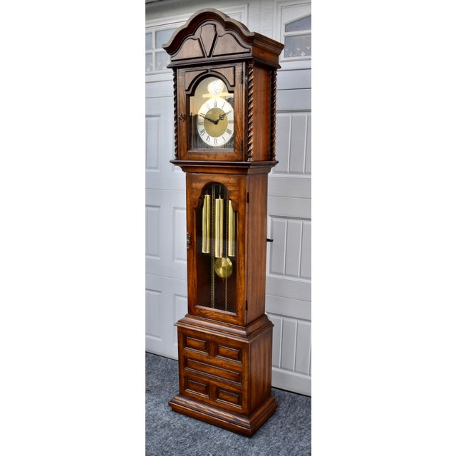 Ridgeway Oak Grandfather Clock Jacobean Style Barley Twist Tempus Fugit For Sale In Philadelphia - Image 6 of 18