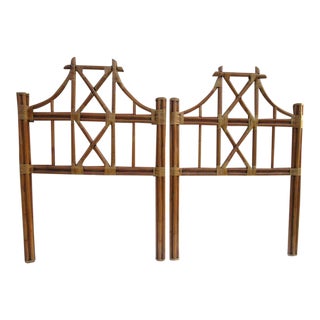 Rattan Bamboo Pagoda Style Twin Headboards - Set of 2 For Sale