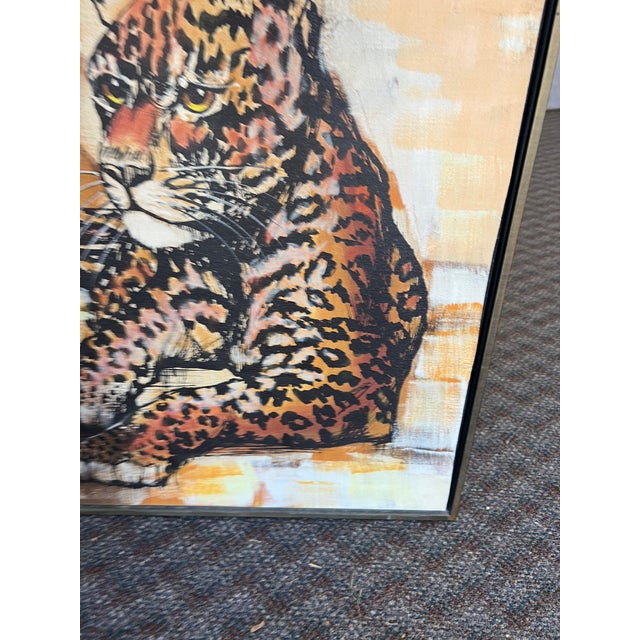 Orange Vintage Mid Century Modern Leopard Painting For Sale - Image 8 of 10