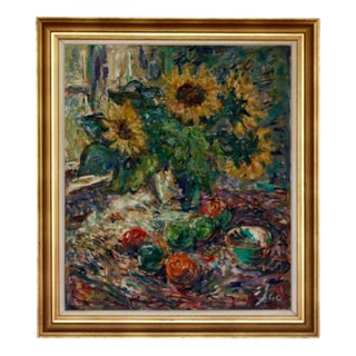 Gustaf Sjöö, with Sunflowers, 1950s, Oil on Canvas, Framed For Sale