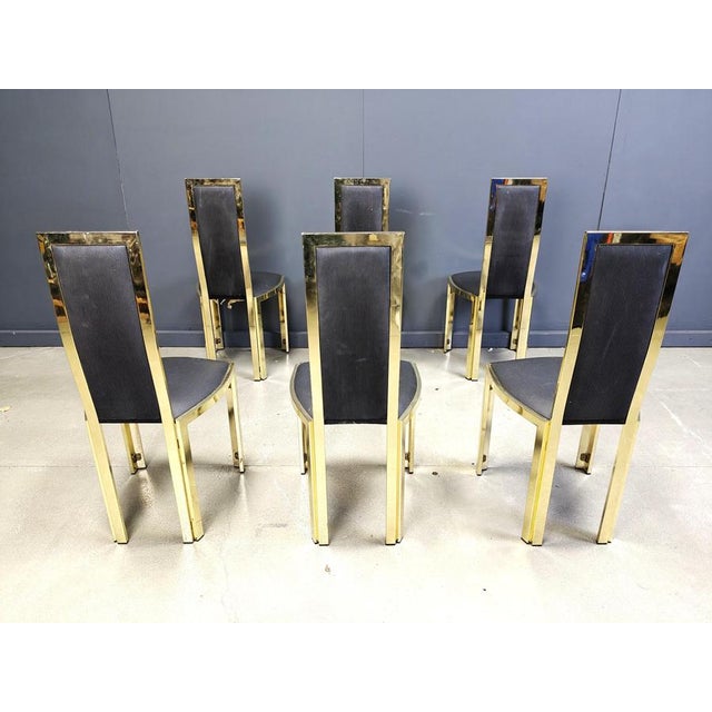 Metal Vintage French Dining Chairs in Brass, 1970s, Set of 6 For Sale - Image 7 of 13