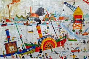 Simeon Stafford Open Day At The Docks: Contemporary Naive School Oil painting 2006