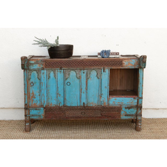 Traditional Antique Turquoise Blue Damachiya Cabinet For Sale - Image 3 of 18