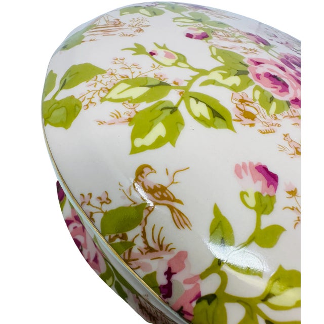 Ceramic Vintage Asian Rose Collection Catch All With Lid For Sale - Image 7 of 13