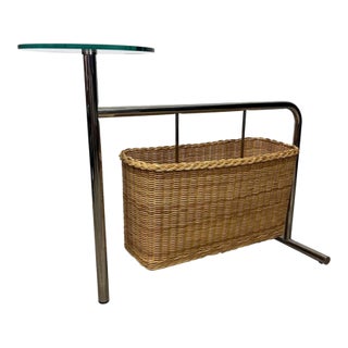 Andrea Branzi for Zanotta, "Potto" Chrome Wicker Side Table Magazine Holder Rack For Sale