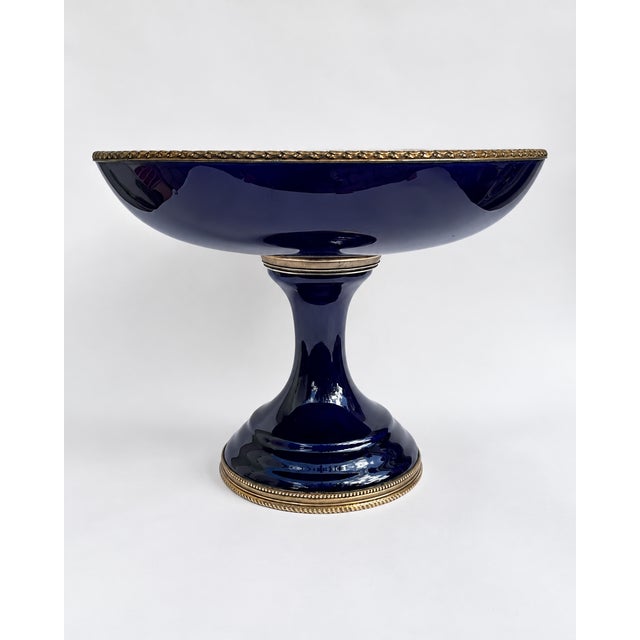 19th Century Sèvres French Cobalt Blue Porcelain Tazza with Gilt Metal Mounts, 1890s For Sale - Image 4 of 11