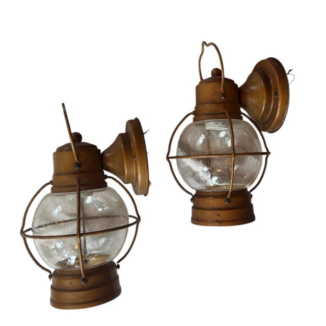 Metal Vintage Caged Lantern Copper Painted Outdoor Wall Sconces For Sale - Image 7 of 7