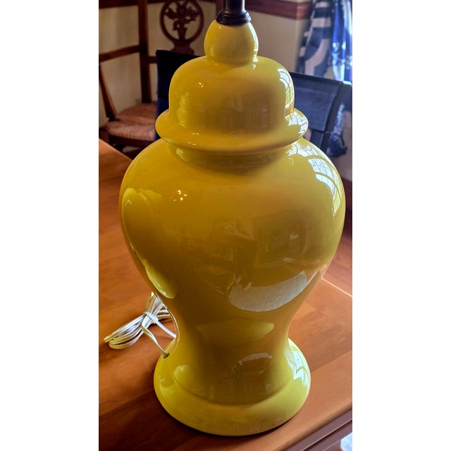 Shabby Chic Vintage Grandmillennial Style Yellow Gingerjar Lamps For Sale - Image 3 of 14