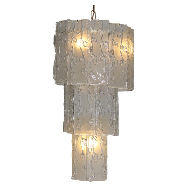 Vintage Glass & Brass Chandelier, 1960s For Sale