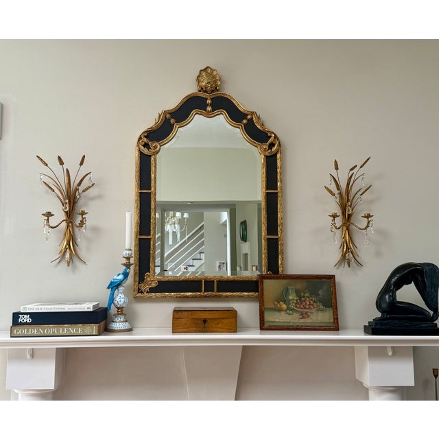 Hollywood Regency European Hollywood Regency Gilded Decorative Black & Gold Mirror For Sale - Image 3 of 6