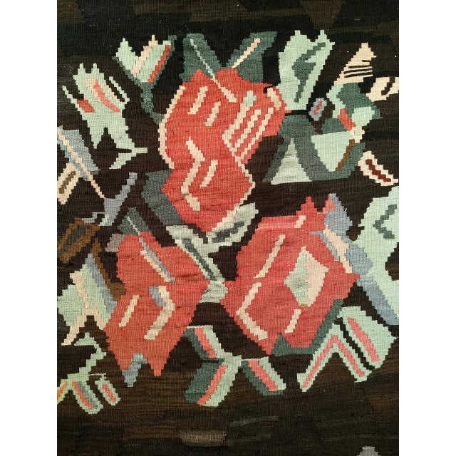 Vintage Caucasian Karabagh Kilim, Flat-Woven Wool, Floral Bouquet Pattern, Dark Brown & Ivory, 5x8 For Sale - Image 14 of 17