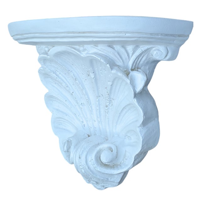 Mid 20th Century Vintage White Plaster French Rocaille Shell Decorative Wall Bracket For Sale - Image 5 of 9