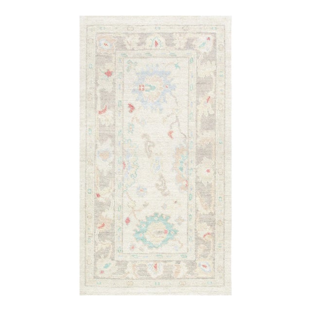 Beige Multicolor Handwoven Turkish Oushak Rug 2'9" X 5' For Sale