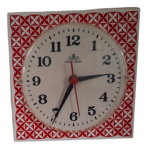 Vintage German Wall Clock in White Plastic with Red Decor by Meister, 1970s